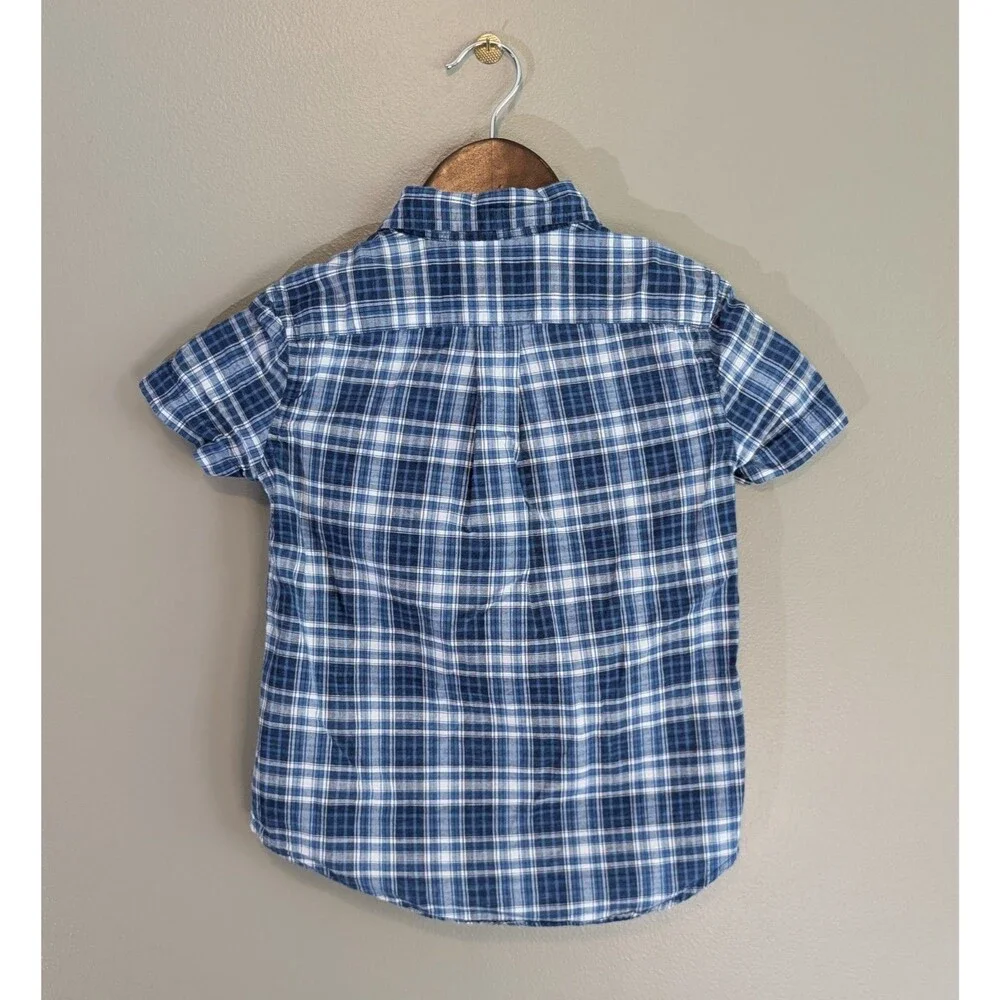 Ralph Lauren Boys 5 Blue Plaid Button Down Short Sleeve Shirt Cotton Kids Preppy